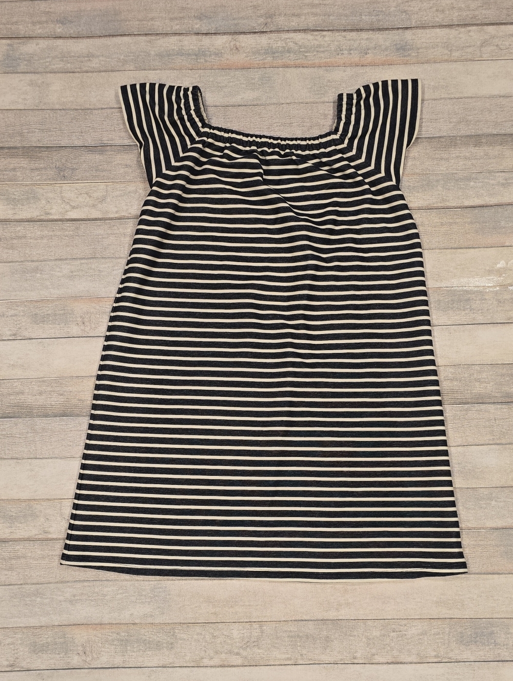 Madewell Melody Navy and White Striped Off-Shoulder Mini Dress